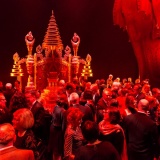 2014 JC Williamson dinner guests mingling on QPAC's magnificent "The King and I" stage